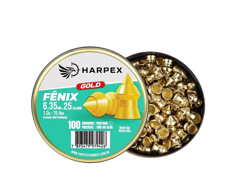 Chumbinho Harpex Fenix Gold 6,35mm 100 pcs alta perfuração e velocidade