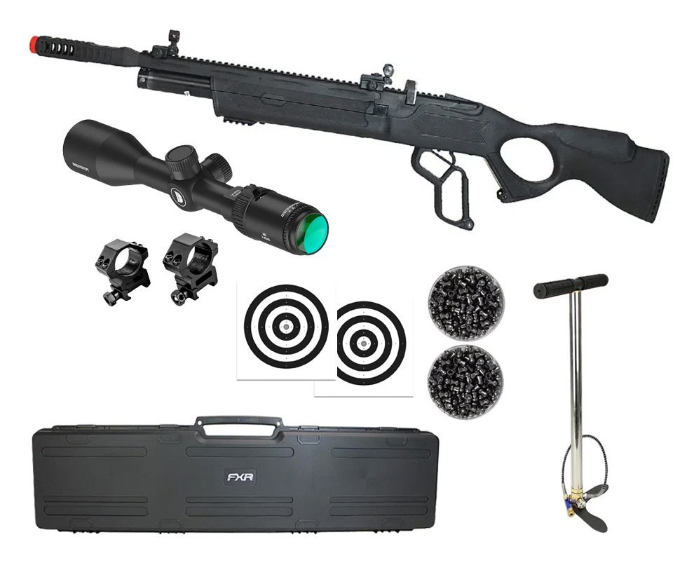 Carabina de Pressão PCP Hatsan Vectis 6.35mm Lever Action - Rossi + Luneta Discovery 3-9x40 + Alvos + Chumbo + Case FXR