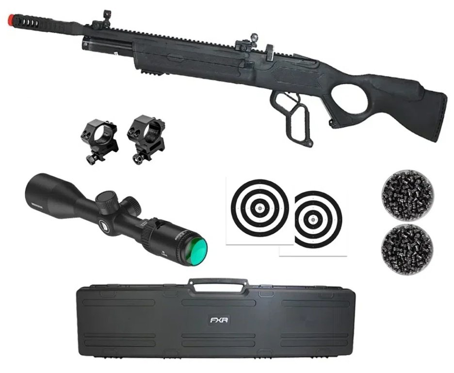 Carabina de Pressão PCP Hatsan Vectis 6.35mm Lever Action - Rossi + Luneta 3-9x40 + Alvos + Chumbo + Case FXR