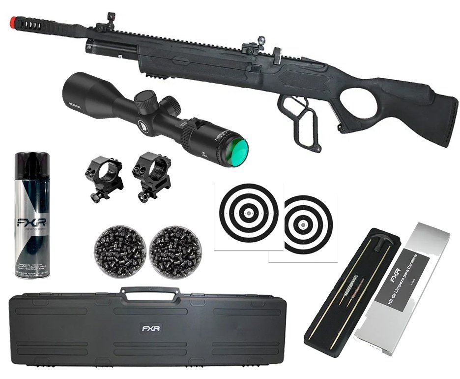 Carabina de Pressão PCP Hatsan Vectis 6.35mm Lever Action - Rossi + Luneta Discovery 3-9x40 + Alvos + Chumbo + Case FXR + Kit de Limpeza + Desengripante / Anticorrosivo