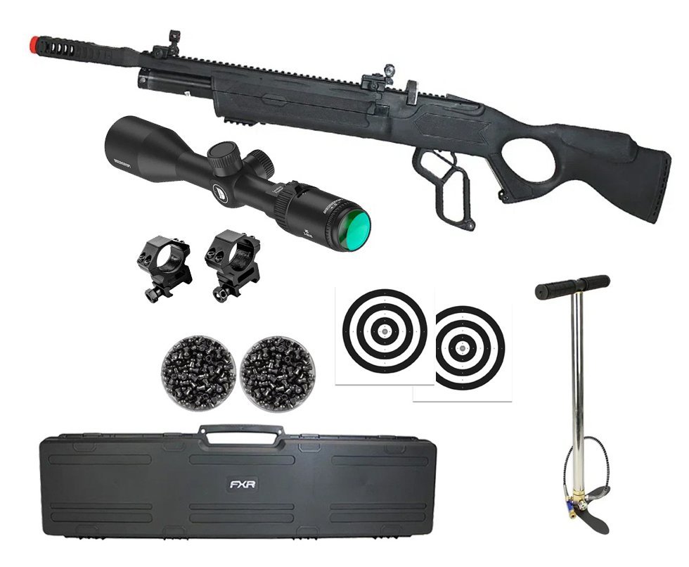 Carabina de Pressão PCP Hatsan Vectis 6.35mm Lever Action - Rossi + Luneta Discovery 3-9x40 + Alvos + Chumbo + Case FXR + Bomba
