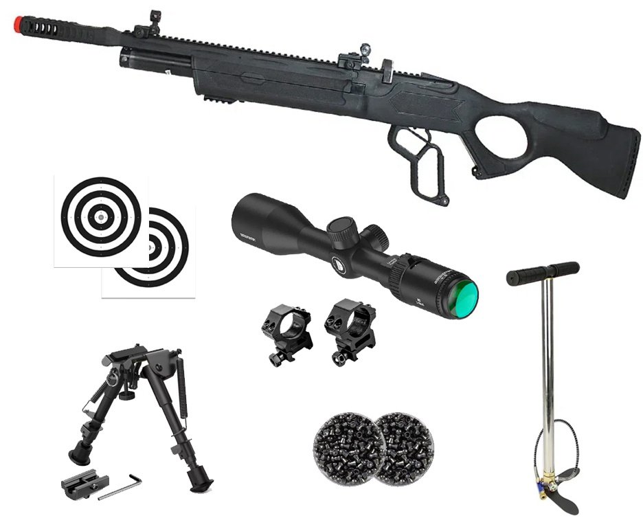 Carabina de Pressão PCP Hatsan Vectis 6.35mm Lever Action + Bomba + Luneta Discovery 3-9x40  + Chumbo + Alvos + Bipé
