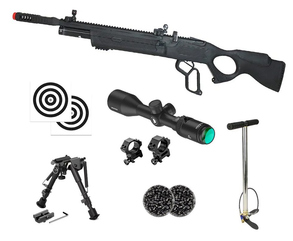 Carabina de Pressão PCP Hatsan Vectis 6.35mm Lever Action + Bomba + Luneta Discovery 3-9x40 + Chumbo + Alvos + Bipé