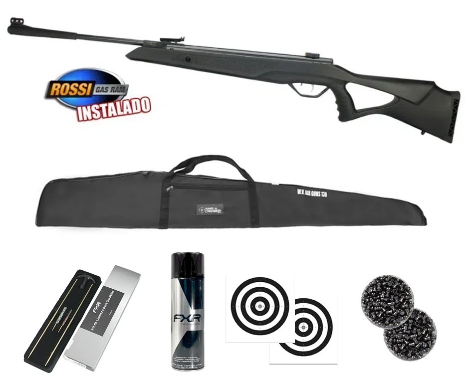 Carabina de Pressão R1000 6,35mm Gás Ram - Rossi + Capa + Chumbo + Alvos + Desengripante / Anticorrosivo + Kit Limpeza