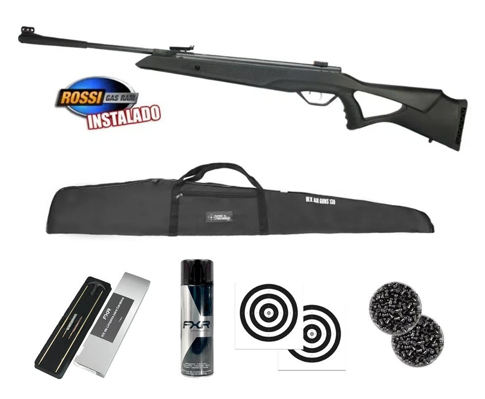 Carabina de Pressão R1000 6,35mm Gás Ram - Rossi + Capa + Chumbo + Alvos + Desengripante / Anticorrosivo + Kit Limpeza