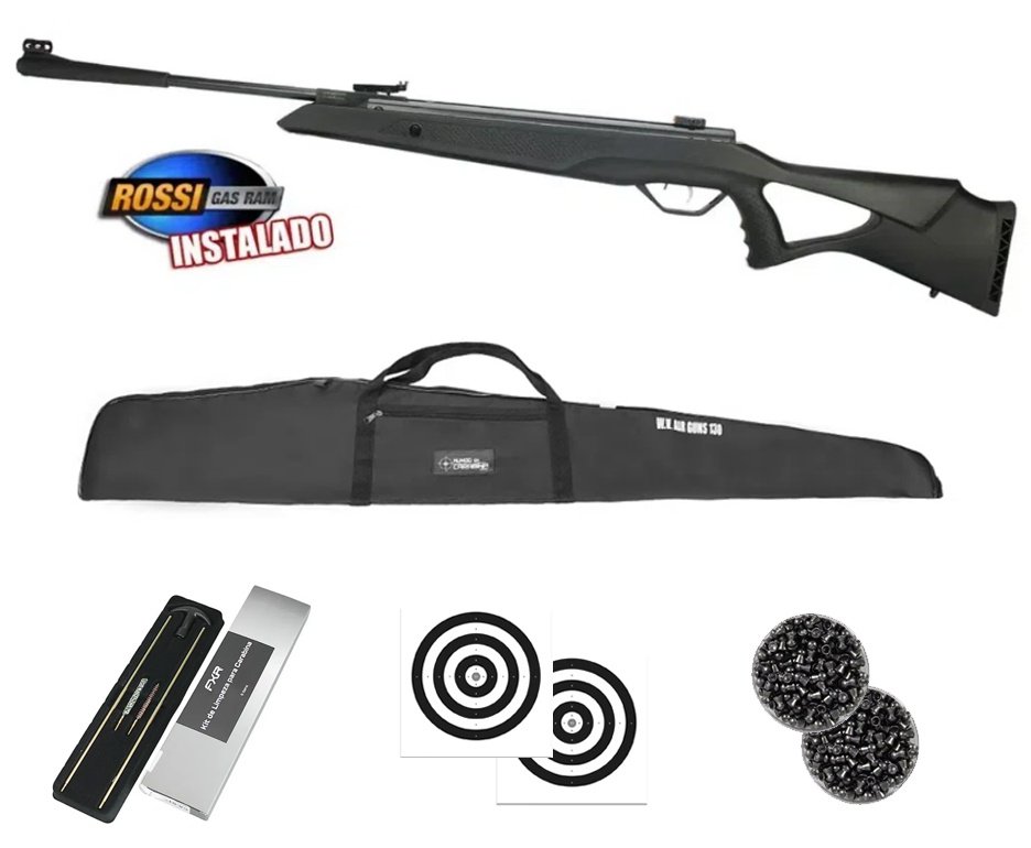 Carabina de Pressão R1000 6,35mm Gás Ram - Rossi + Capa + Chumbo + Alvos + Kit Limpeza