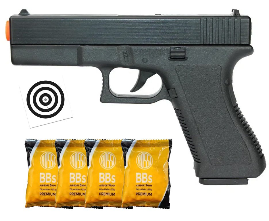 Pistola De Airsoft Vigor Glock Gk-v307 Spring Cal 6mm Rossi + BBS + Alvos