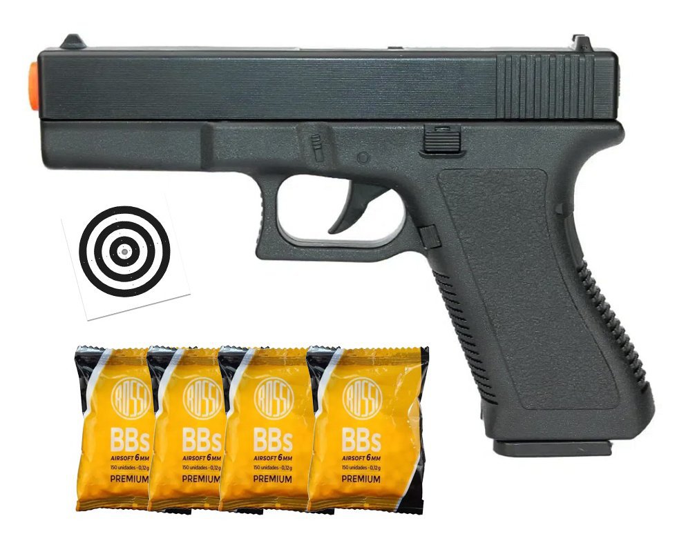 Pistola De Airsoft Vigor Glock Gk-v307 Spring Cal 6mm Rossi + BBS + Alvos