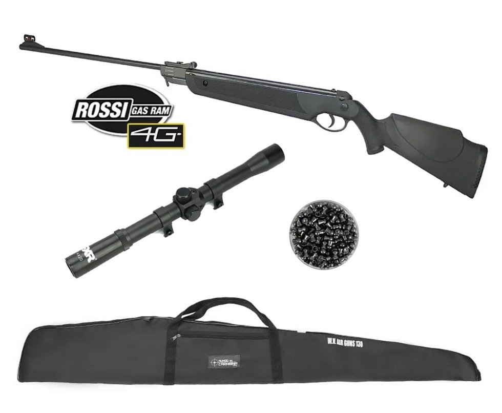 Carabina de Pressão Dione 4G 5,5mm Gas Ram 55kg Instalado - Rossi + Capa + Luneta 4x20 + Chumbo
