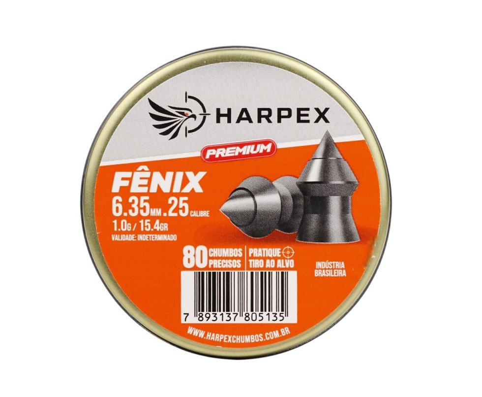 Chumbinho Harpex Fenix Premium 6,35mm 15,4gr lata 80un - Velocidade, precisão e perfuração