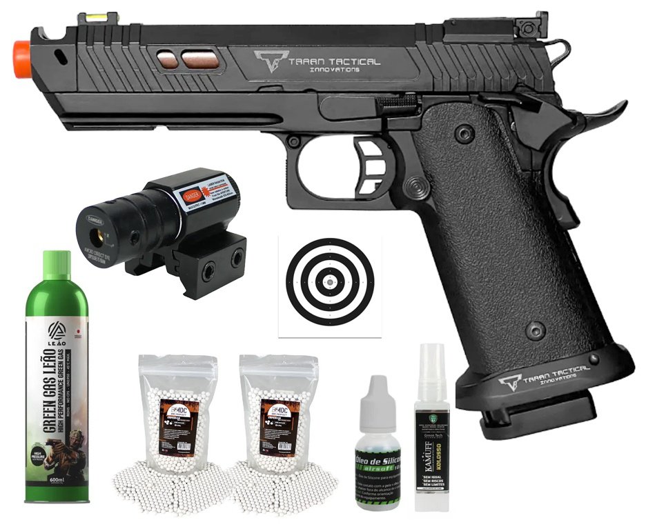 Pistola de Airsoft GBB 1911 Taran Tactical Double Bell Hi-Capa 30B JW4 Cal 6mm - FXR Arms + GBB + BBS + Alvos + Laser + Óleo de Silicone + Kamuff