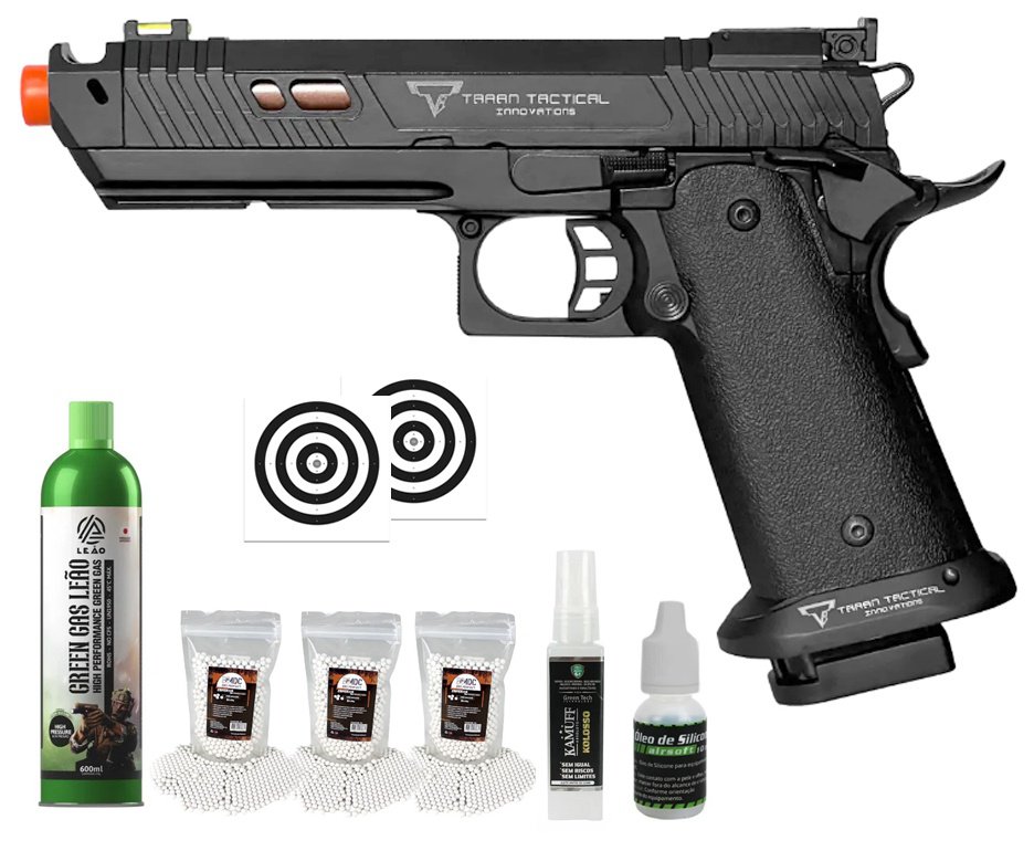 Pistola de Airsoft GBB 1911 Taran Tactical Double Bell Hi-Capa 30B JW4 Cal 6mm - FXR Arms + GBB + BBS + Alvos + Óleo de Silicone + Kamuff