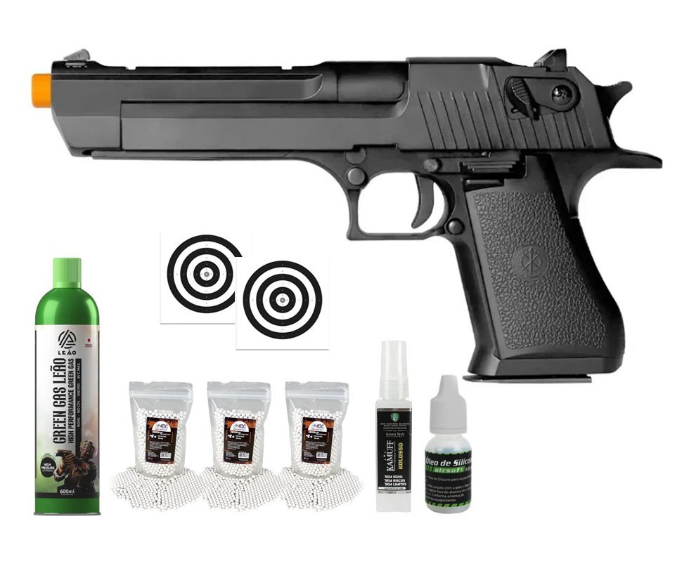 Pistola de Airsoft GBB Desert Eagle Double Bell 779 Green Gas - FXR Arms + GBB + BBS + Alvos + Óleo de Silicone + Kamuff