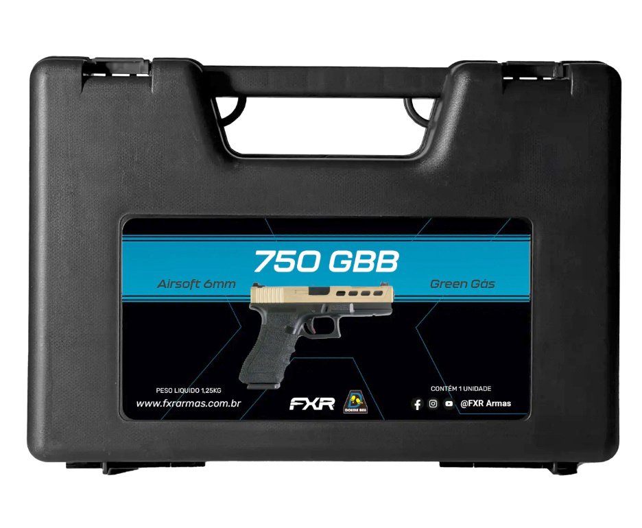 Pistola de Airsoft GBB Glock G17 Custom Double Bell 17/750 Dourado Cal 6mm - FXR Arms + GBB + BBS + Alvos + Óleo de Silicone + Kamuff