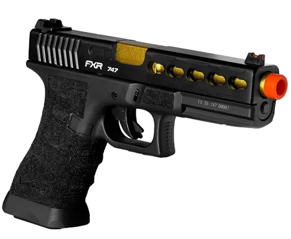 Pistola de Airsoft Gas GBB Glock G17 Custom Blowback Double Bell 747 6mm - FXR Arms + GBB + BBS + Alvos