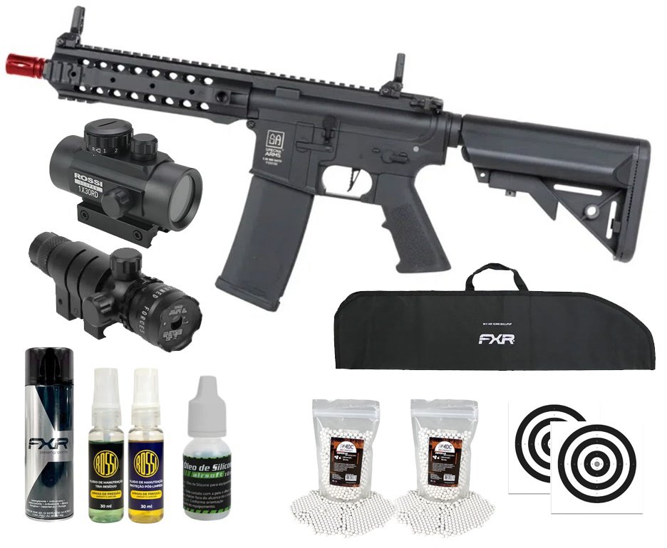 Rifle de Airsoft AEG SA-F01 Gen2 Black FLEX HAL ETU - Specna Arms + Capa + BBS + Alvos + Red Dot + Óleo + Laser + Desengripante / Anticorrosivo + Kit Fluidos