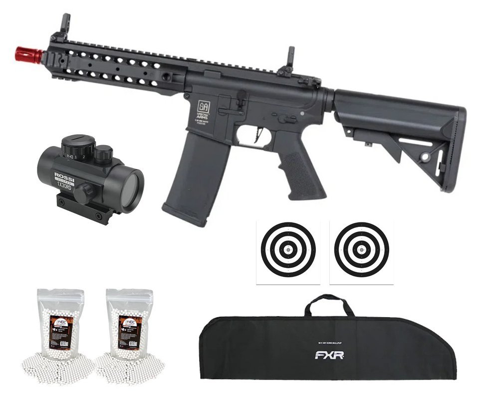 Rifle de Airsoft AEG SA-F01 Gen2 Black FLEX HAL ETU - Specna Arms + Capa + BBS + Alvos + Red Dot