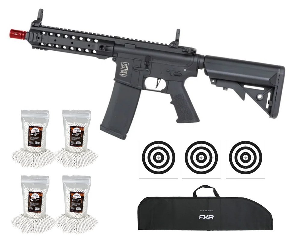 Rifle de Airsoft AEG SA-F01 Gen2 Black FLEX HAL ETU - Specna Arms + Capa + BBS + Alvos