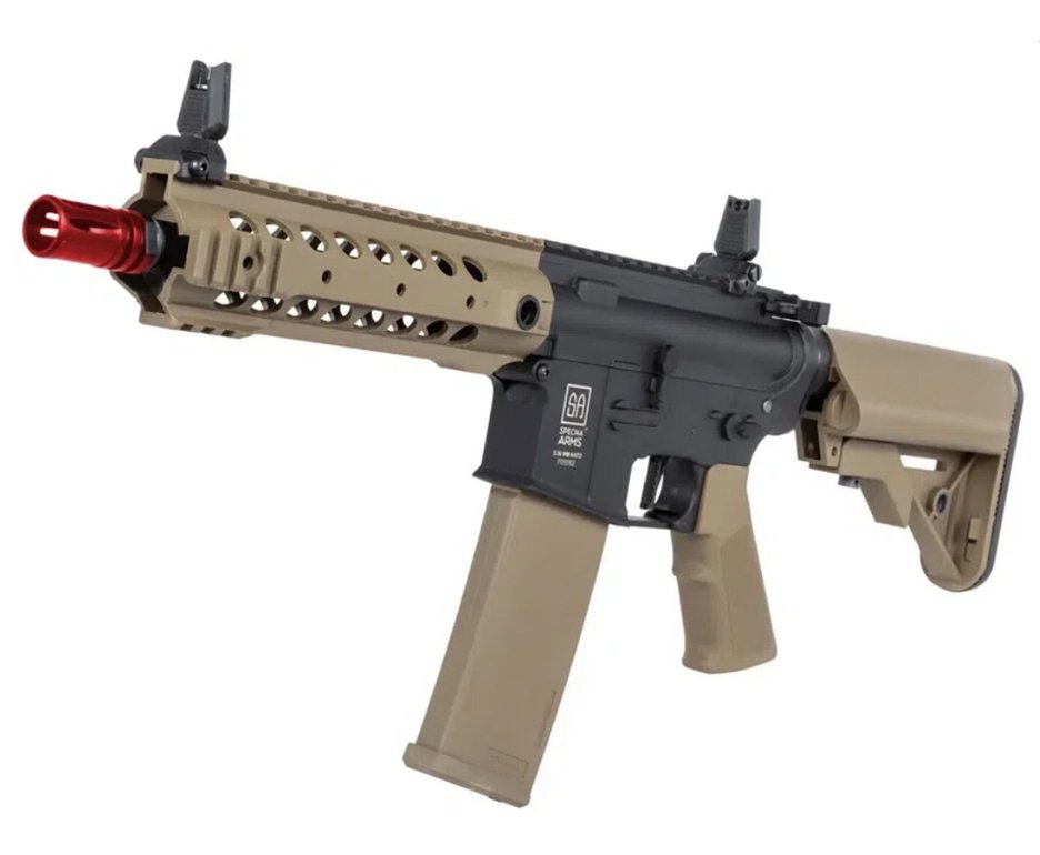 Rifle de Airsoft AEG SA-F01 Half Tan FLEX HAL ETU Gen 2 - Specna Arms + Capa + BBS + Alvos + Red Dot + Óleo + Laser + Desengripante / Anticorrosivo + Kit Fluidos