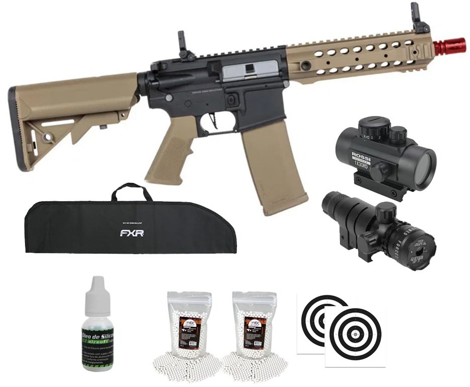 Rifle de Airsoft AEG SA-F01 Gen2 Half Tan FLEX HAL ETU - Specna Arms + Capa + BBS + Alvos + Red Dot + Óleo + Laser