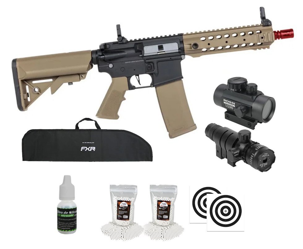Rifle de Airsoft AEG SA-F01 Gen2 Half Tan FLEX HAL ETU - Specna Arms + Capa + BBS + Alvos + Red Dot + Óleo + Laser