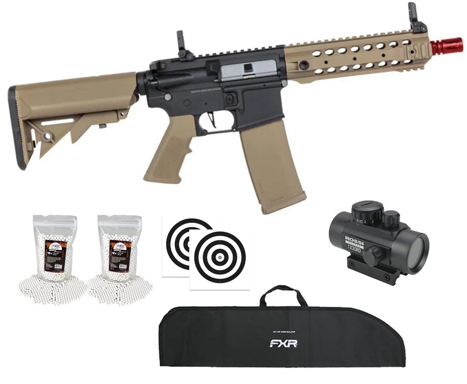 Rifle de Airsoft AEG SA-F01 Gen2 Half Tan FLEX HAL ETU - Specna Arms + Capa + BBS + Alvos + Red Dot