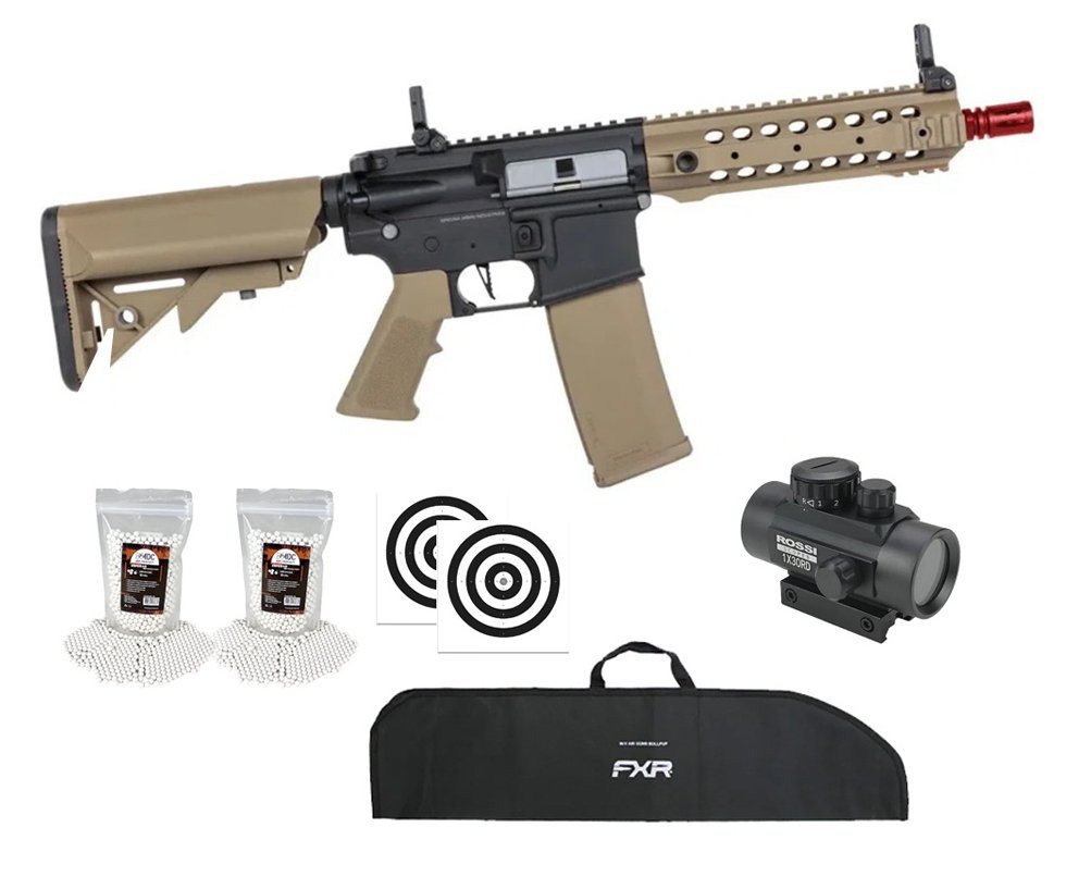 Rifle de Airsoft AEG SA-F01 Gen2 Half Tan FLEX HAL ETU - Specna Arms + Capa + BBS + Alvos + Red Dot