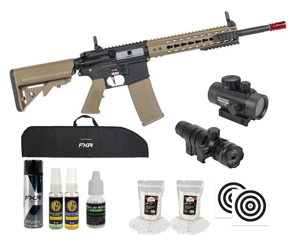 Rifle de Airsoft AEG SA-F02 Gen2 Half Tan FLEX HAL ETU - Specna Arms + Capa + BBS + Alvos + Red Dot + Óleo + Laser + Desengripante / Anticorrosivo + Kit Fluidos