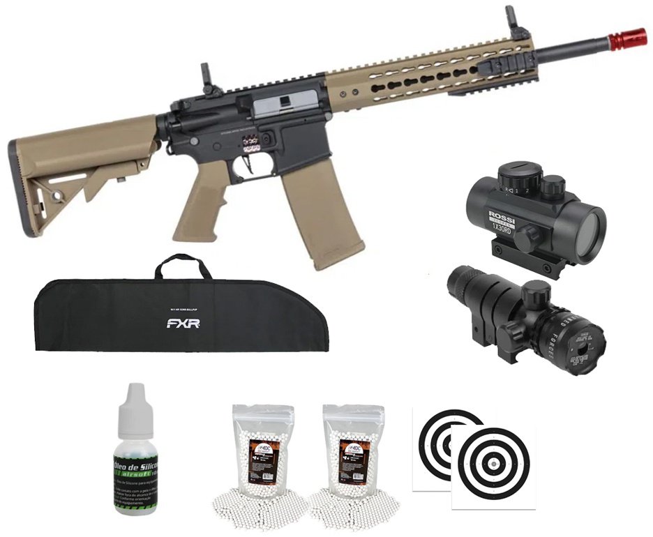 Rifle de Airsoft AEG SA-F02 Gen2 Half Tan FLEX HAL ETU - Specna Arms + Capa + BBS + Alvos + Red Dot + Óleo + Laser