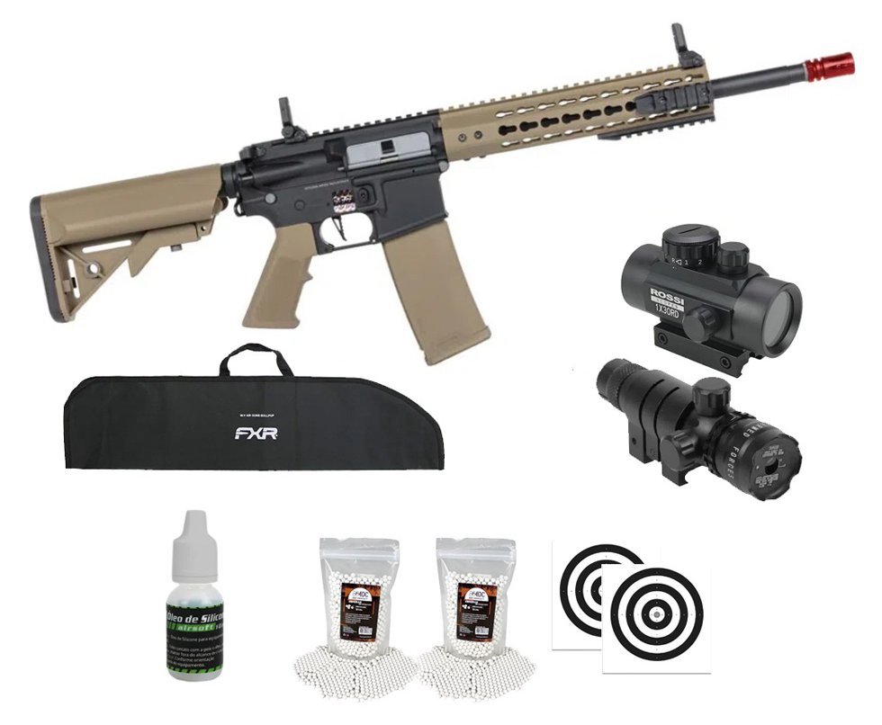 Rifle de Airsoft AEG SA-F02 Gen2 Half Tan FLEX HAL ETU - Specna Arms + Capa + BBS + Alvos + Red Dot + Óleo + Laser