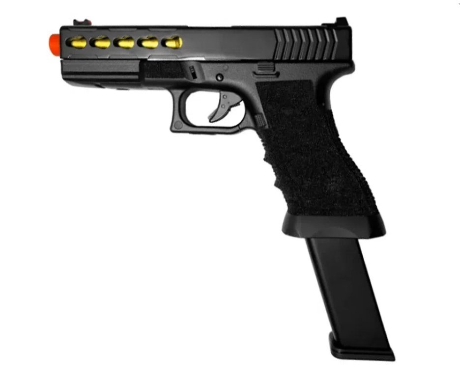 Pistola de Airsoft Gas GBB Glock G17 Custom Blowback Double Bell 747 6mm - FXR Arms + GBB + BBS + Alvos + Óleo de Silicone + Kamuff