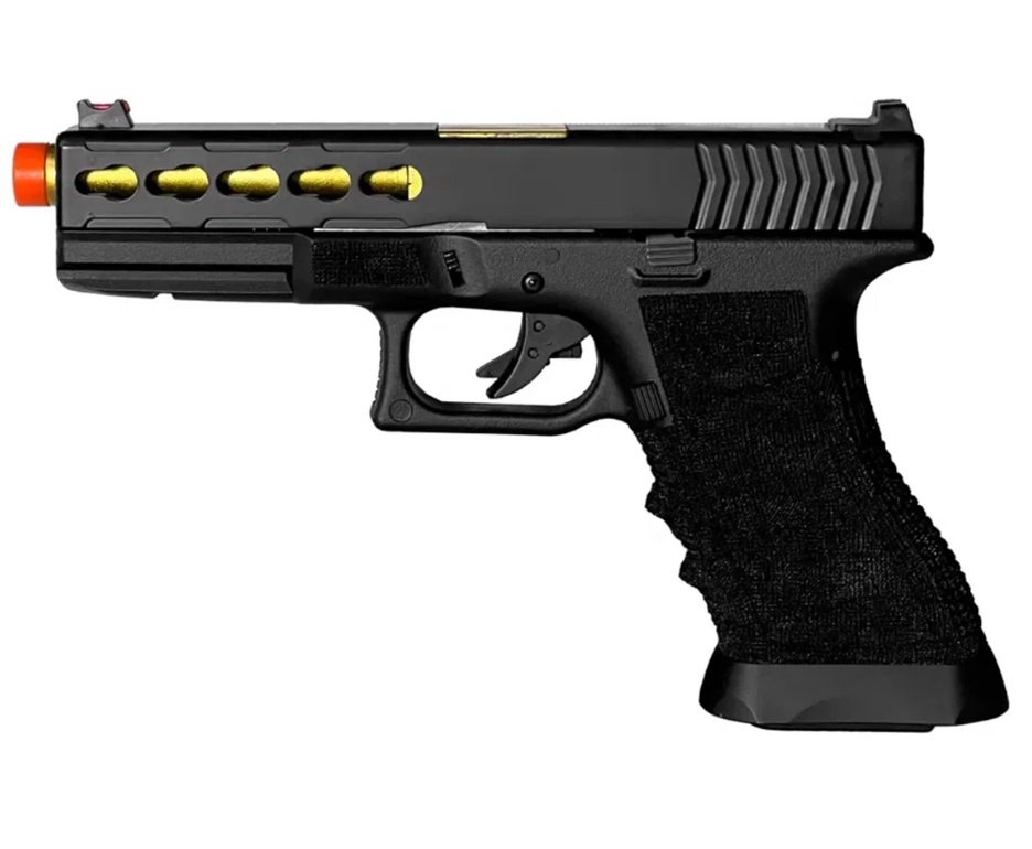 Pistola de Airsoft Gas GBB Glock G17 Custom Blowback Double Bell 747 6mm - FXR Arms + GBB + BBS + Alvos + Óleo de Silicone + Kamuff
