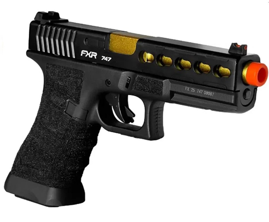 Pistola de Airsoft Gas GBB Glock G17 Custom Blowback Double Bell 747 6mm - FXR Arms + GBB + BBS + Alvos + Óleo de Silicone + Kamuff