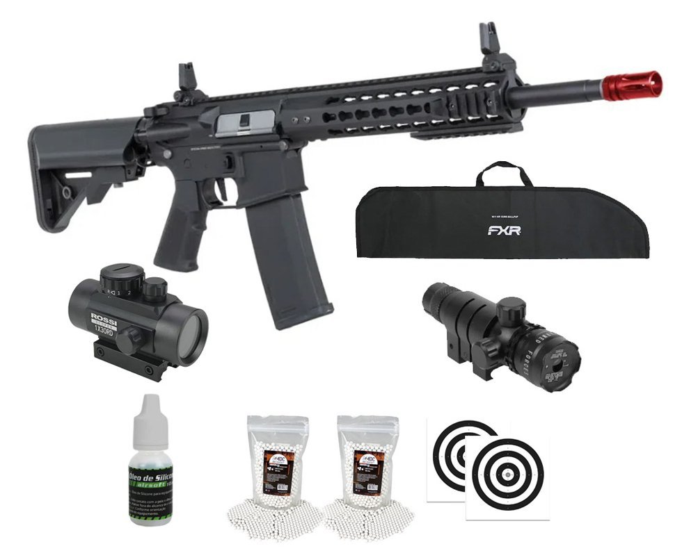 Rifle de Airsoft AEG SA-F02 Gen2 Black FLEX HAL ETU - Specna Arms + Capa + BBS + Alvos + Red Dot + Óleo + Laser