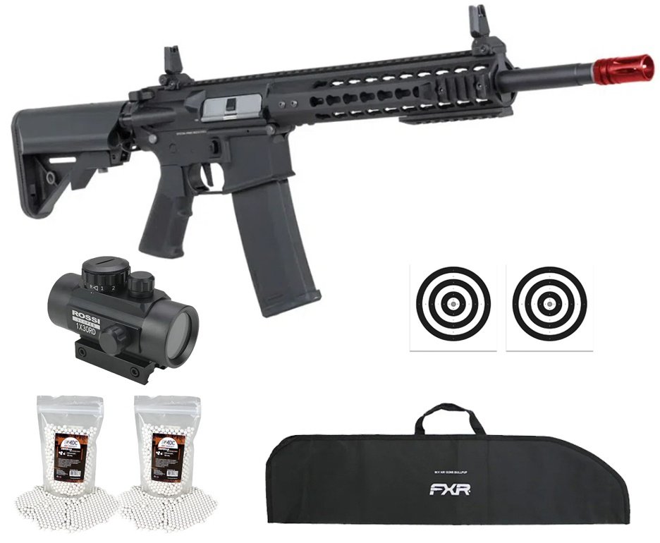 Rifle de Airsoft AEG SA-F02 Gen2 Black FLEX HAL ETU - Specna Arms + Capa + BBS + Alvos + Red Dot