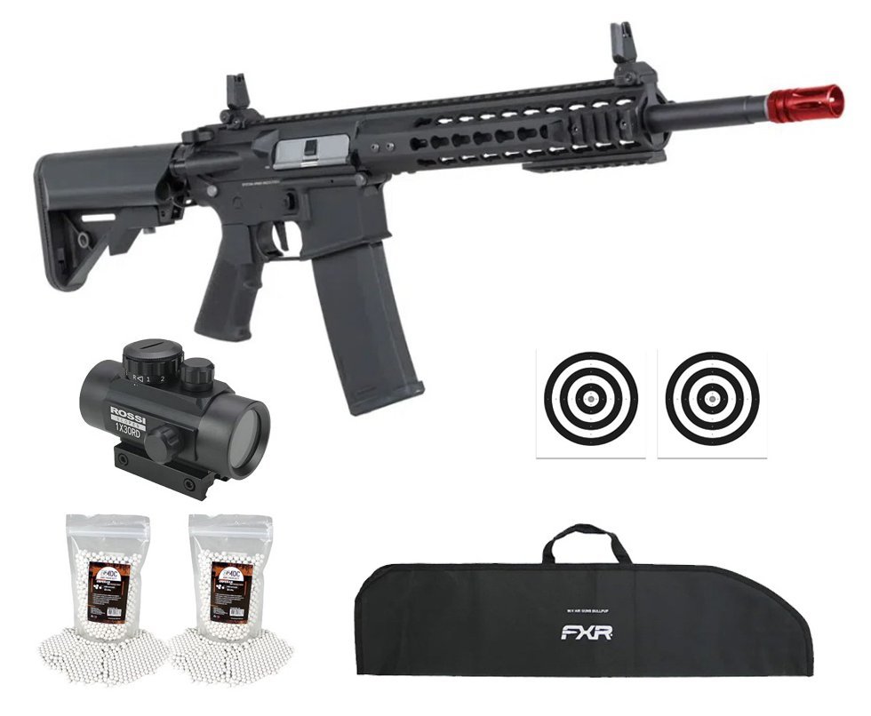 Rifle de Airsoft AEG SA-F02 Gen2 Black FLEX HAL ETU - Specna Arms + Capa + BBS + Alvos + Red Dot