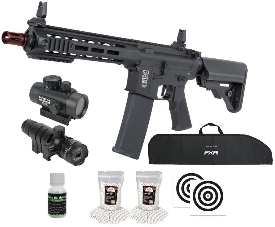 Rifle de Airsoft AEG SA-F03 Gen2 Black FLEX HAL ETU Gen 2 - Specna Arms + Capa + BBS + Alvos + Red Dot + Óleo + Laser