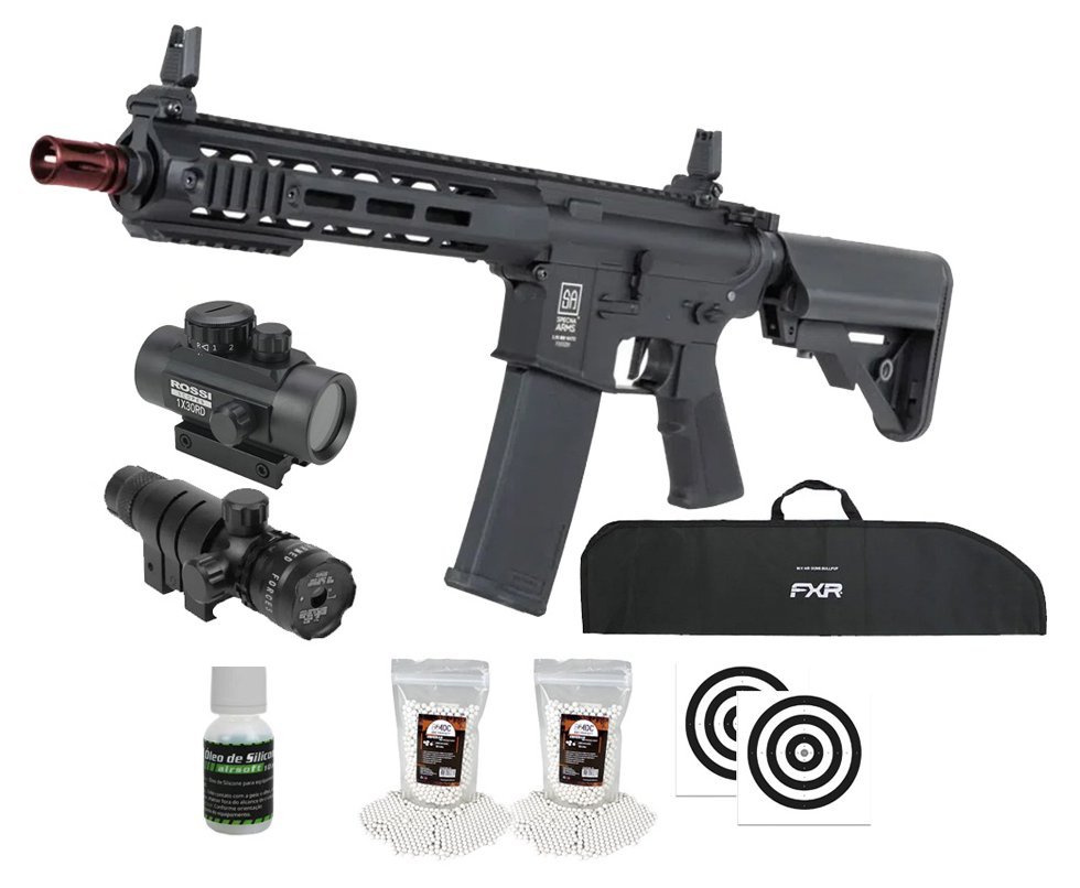 Rifle de Airsoft AEG SA-F03 Gen2 Black FLEX HAL ETU Gen 2 - Specna Arms + Capa + BBS + Alvos + Red Dot + Óleo + Laser