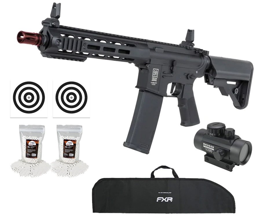 Rifle de Airsoft AEG SA-F03 Gen2 Black FLEX HAL ETU- Specna Arms + Capa + BBS + Alvos + Red Dot