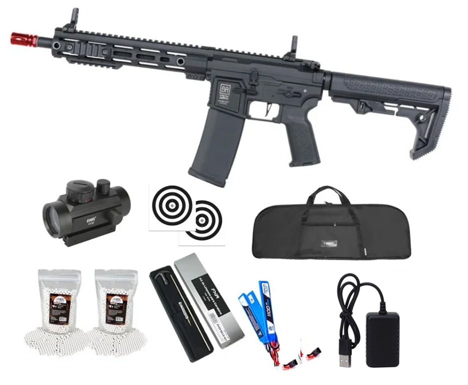 Rifle de Airsoft SA-F05 Black FLEX HAL ETU Gen 2 - Specna Arms + Capa + BBS + Alvos + Red Dot + Kit Limpeza
