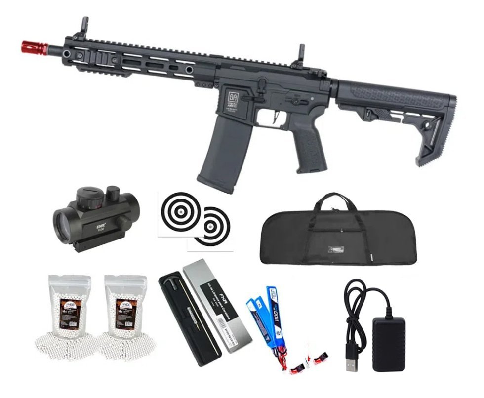 Rifle de Airsoft SA-F05 Black FLEX HAL ETU Gen 2 - Specna Arms + Capa + BBS + Alvos + Red Dot + Kit Limpeza