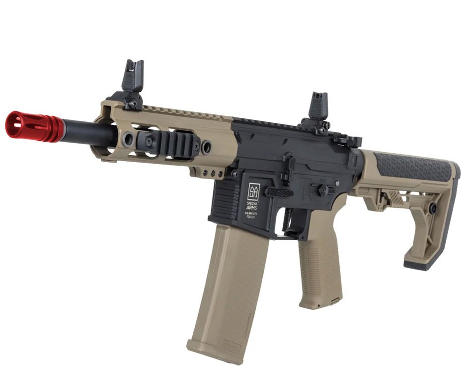 Rifle de Airsoft AEG SA-F04 Half Tan FLEX HAL ETU Gen 2 - Specna Arms + Capa + BBS + Alvos + Red Dot + Óleo + Laser + Desengripante / Anticorrosivo + Kit Fluidos + Kit de Limpeza