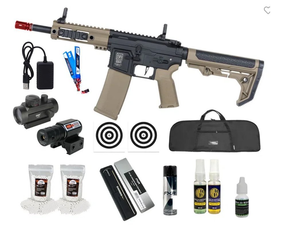 Rifle de Airsoft AEG SA-F04 Half Tan FLEX HAL ETU Gen 2 - Specna Arms + Capa + BBS + Alvos + Red Dot + Óleo + Laser + Desengripante / Anticorrosivo + Kit Fluidos + Kit de Limpeza