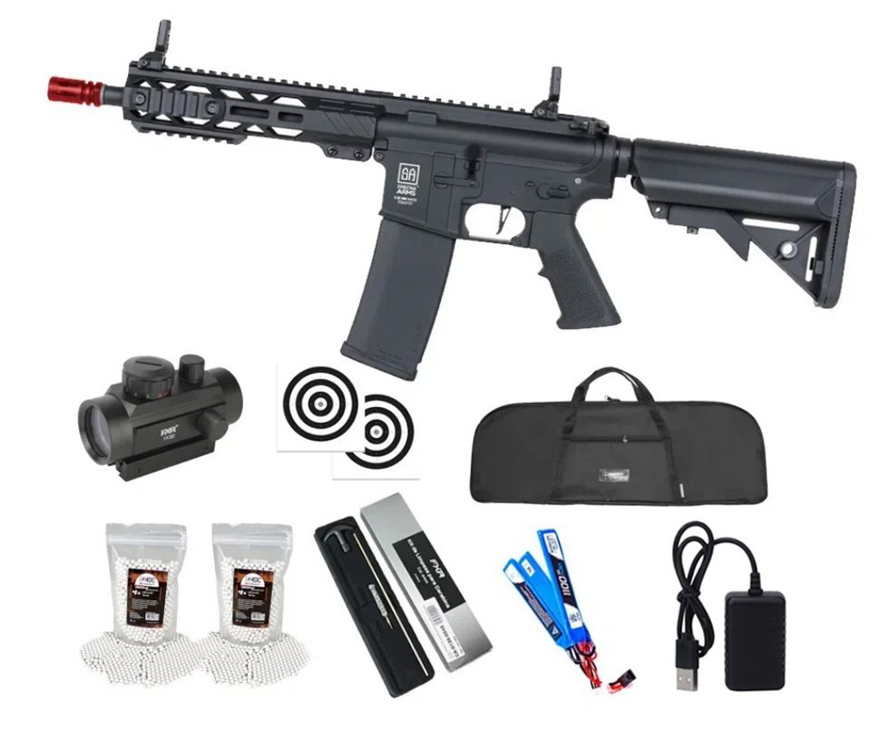 Rifle de Airsoft AEG SA-F08 Black FLEX HAL ETU Gen 2 - Specna Arms + Capa + BBS + Alvos + Red Dot + Kit de Limpeza