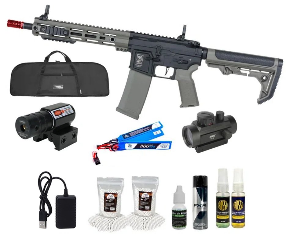 Rifle de Airsoft AEG SA-F08 Olive FLEX HAL ETU Gen 2 - Specna Arms + Capa + BBS + Alvos + Red Dot + Óleo + Laser + Desengripante / Anticorrosivo + Kit Fluidos + Kit de Limpeza