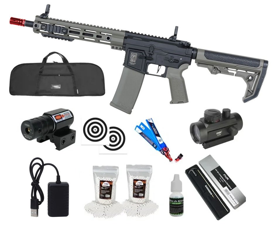 Rifle de Airsoft AEG SA-F08 Olive FLEX HAL ETU Gen 2 - Specna Arms + Capa + BBS + Alvos + Red Dot + Óleo + Laser + Kit de Limpeza