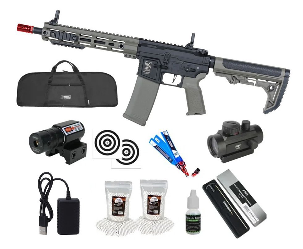 Rifle de Airsoft AEG SA-F08 Olive FLEX HAL ETU Gen 2 - Specna Arms + Capa + BBS + Alvos + Red Dot + Óleo + Laser + Kit de Limpeza