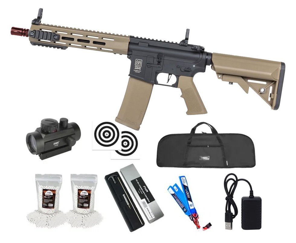 Rifle de Airsoft AEG SA-F03 Gen 2 Half Tan FLEX HAL ETU - Specna Arms + Capa + BBS + Alvos + Red Dot + Kit de Limpeza