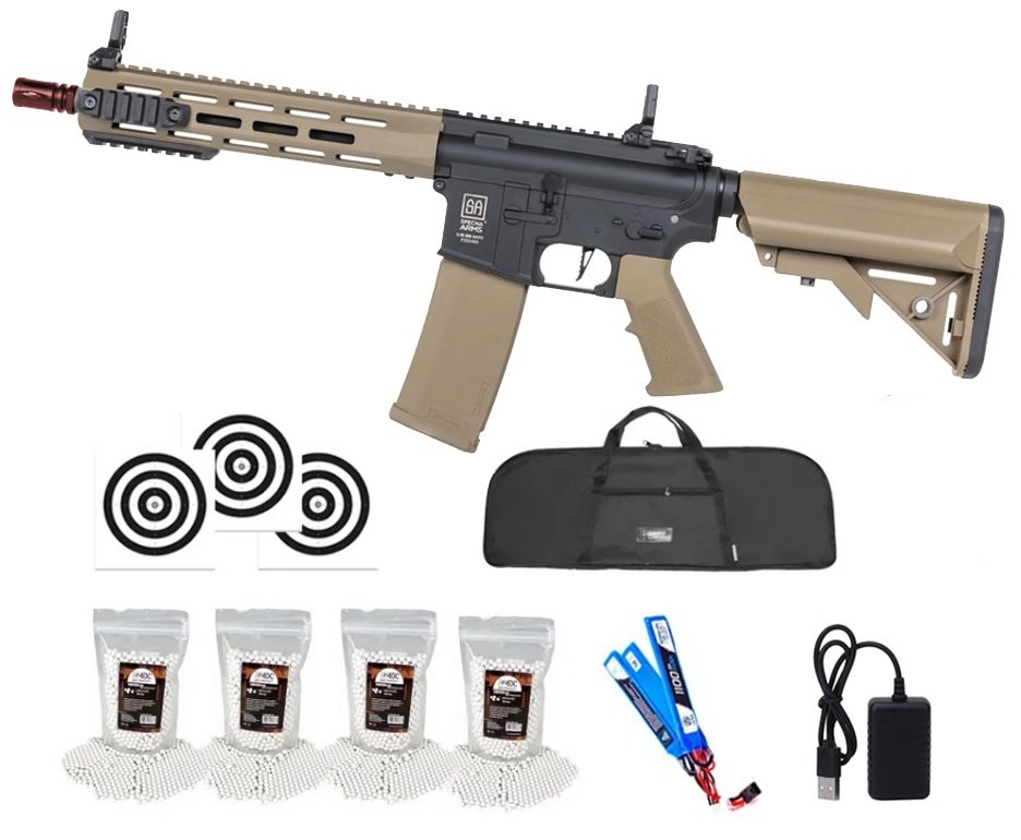 Rifle de Airsoft AEG SA-F03 Gen 2 Half Tan FLEX HAL ETU - Specna Arms + Capa + BBS + Alvos