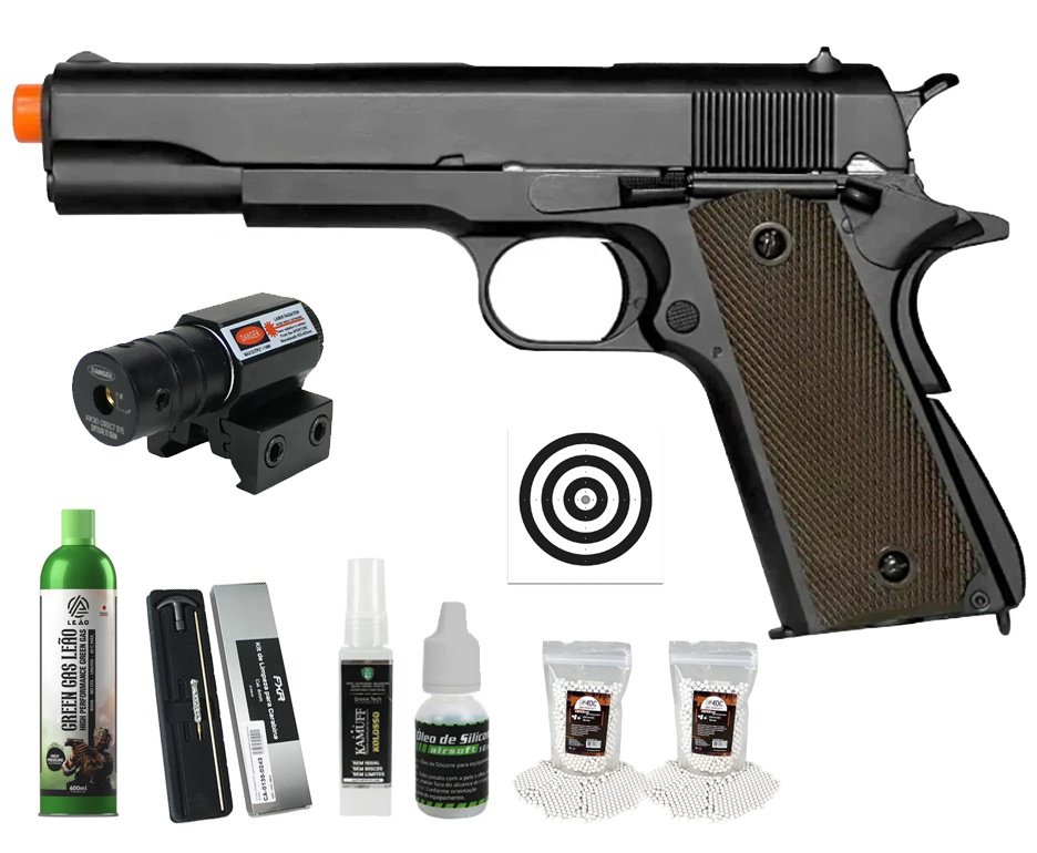 Pistola de Airsoft GBB 1911 Blowback Double Bell 723 6mm - FXR Armas + GBB + BBS + Alvos + Óleo de Silicone + Kamuff + Kit de Limpeza